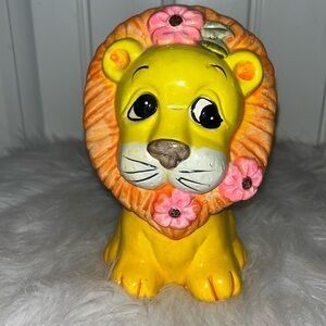 Adorable whimsical yellow Chalkware lion bank Taiwan made anime cartoon kitsch